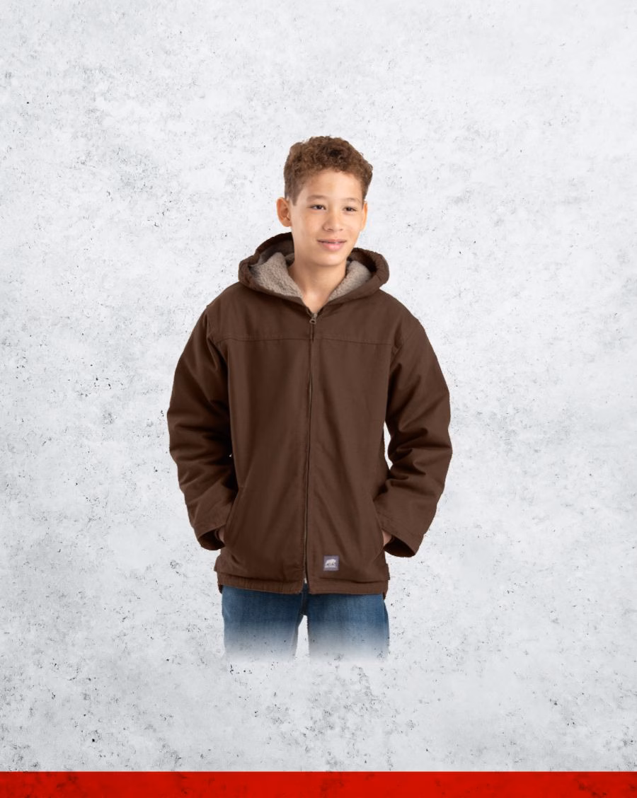 Berne Youth Sherpa Lined Softstone Duck Hooded Jacket
